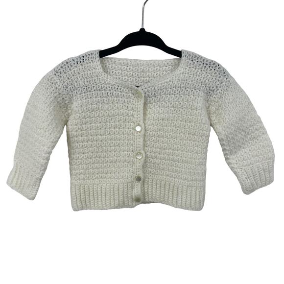 Vintage Handmade Cream Button Front Knit Cardigan Infant 0-3 Months? - Picture 1 of 4